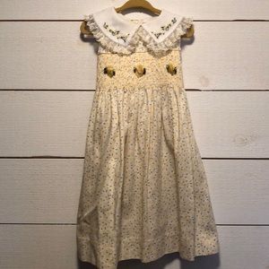 Vintage smocked white with yellow flowers dress